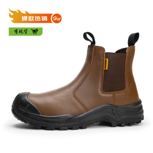 天棕色滑动牛皮皮革上钢脚趾帽安全靴防水