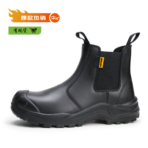 抗黑色滑动牛皮皮革上钢脚趾帽安全靴防水 